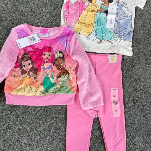 Disney Princess T-Shirt, Disney Princess Fuzzy Soft Long Sleeve Top & Leggings - Picture 2 of 2